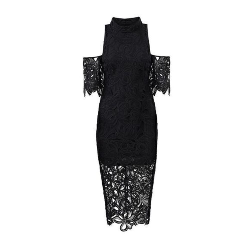 ELLAIT black lace midi Black cold shoulder dress